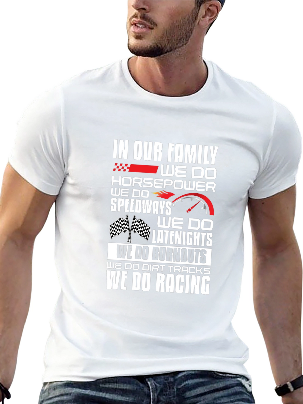 Racing Family T-Shirt: Horsepower Speedway Burnout Racing