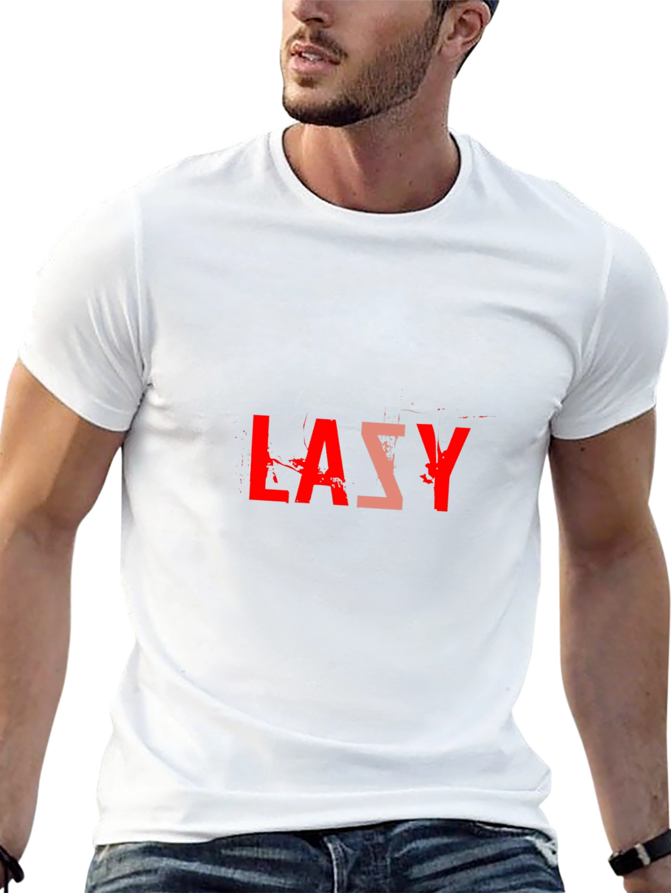 Lazy Graphic Tee - Black Cotton Blend Casual T-Shirt