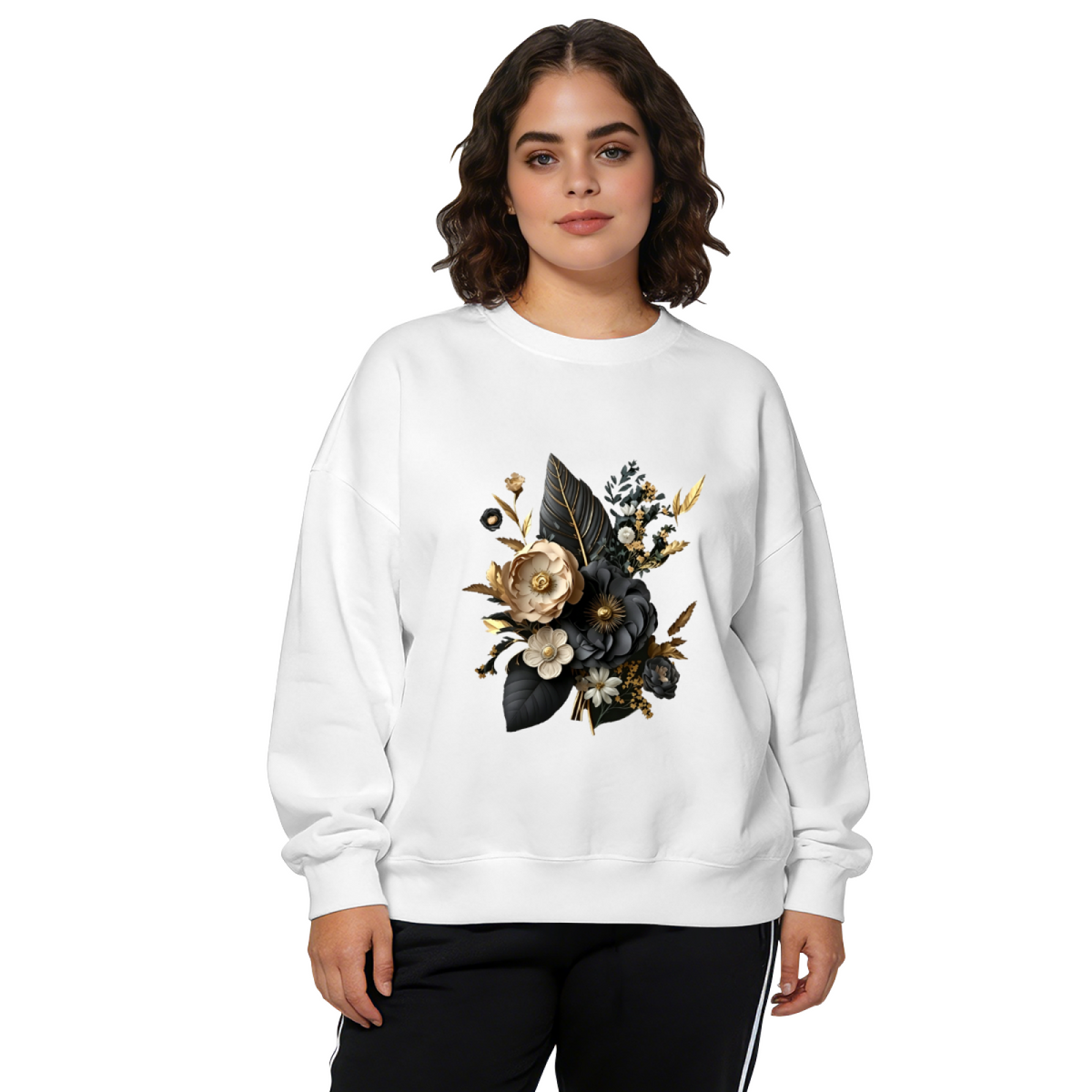 Elegant Black?Gold Floral Bouquet Art Crewneck Sweatshirt