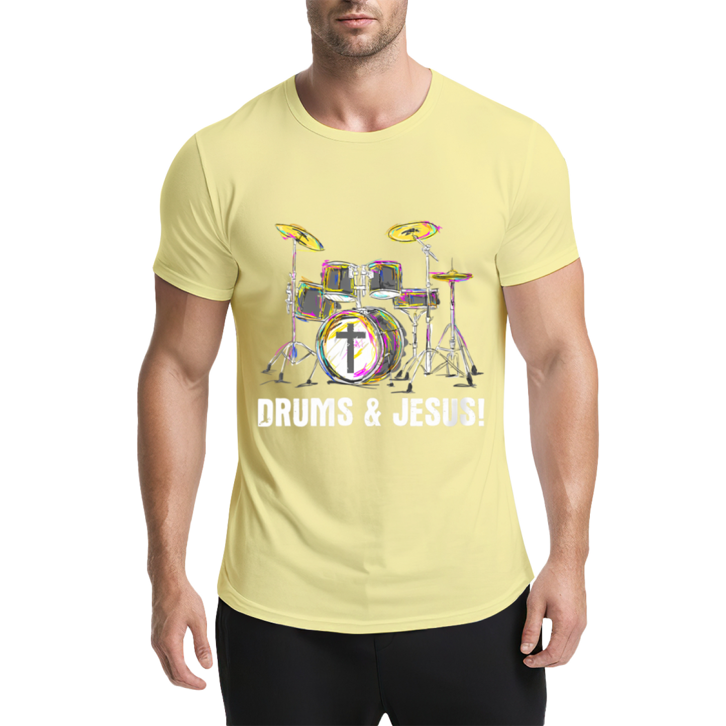 Drums & Jesus Colorful Drum Kit Christian Music Tee