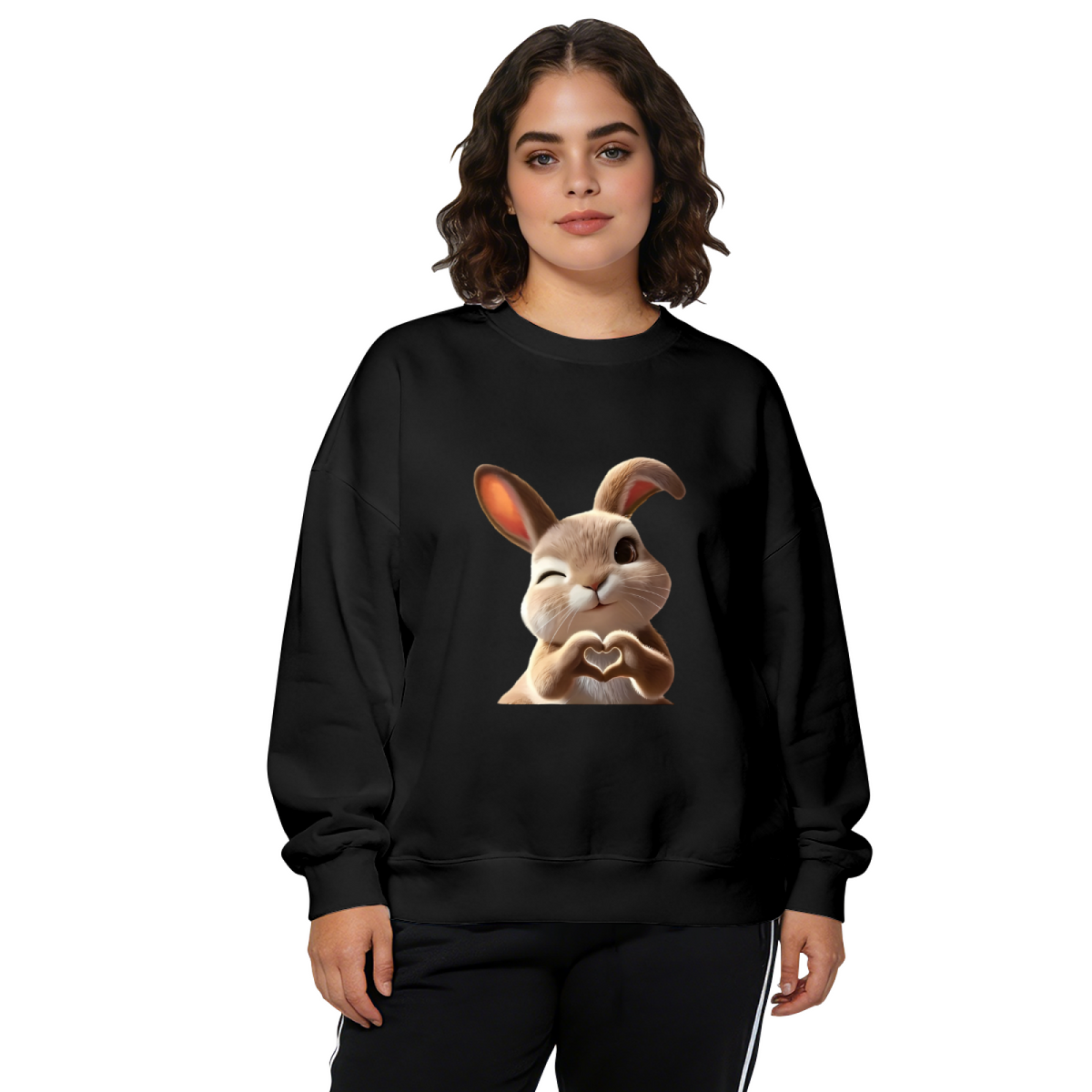 Adorable Wink Bunny Making Heart Gesture Crewneck Sweatshirt