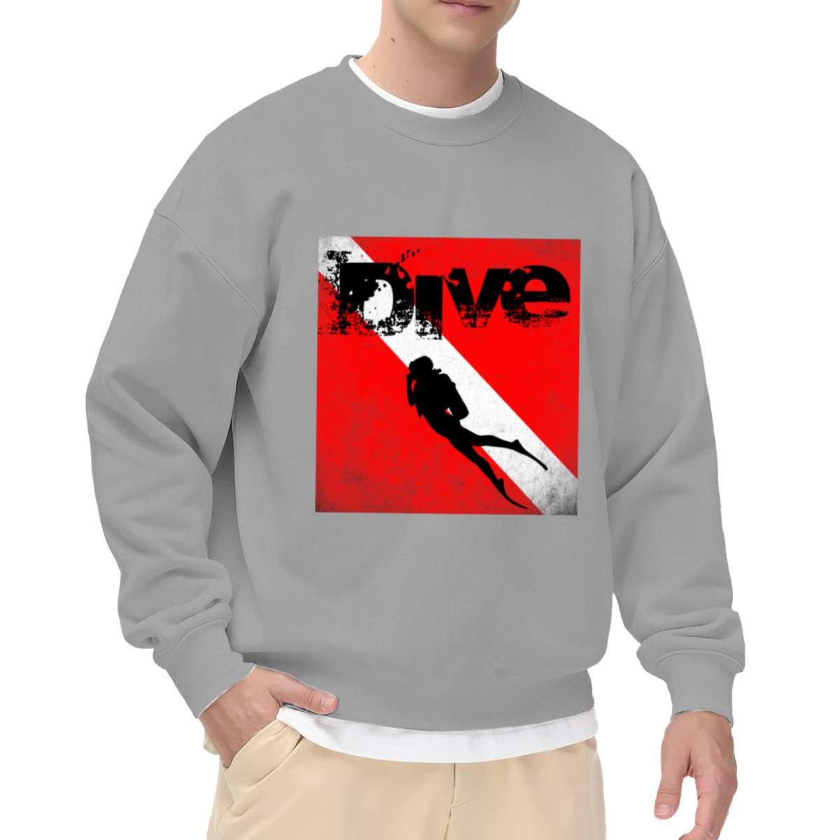 Dive Scuba Diver Flag Vintage Distressed Diving Fan Crewneck Sweatshirt