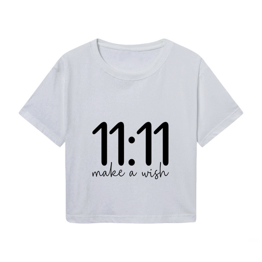 11:11 Make A Wish Manifest Aesthetic Grey Crop Tee