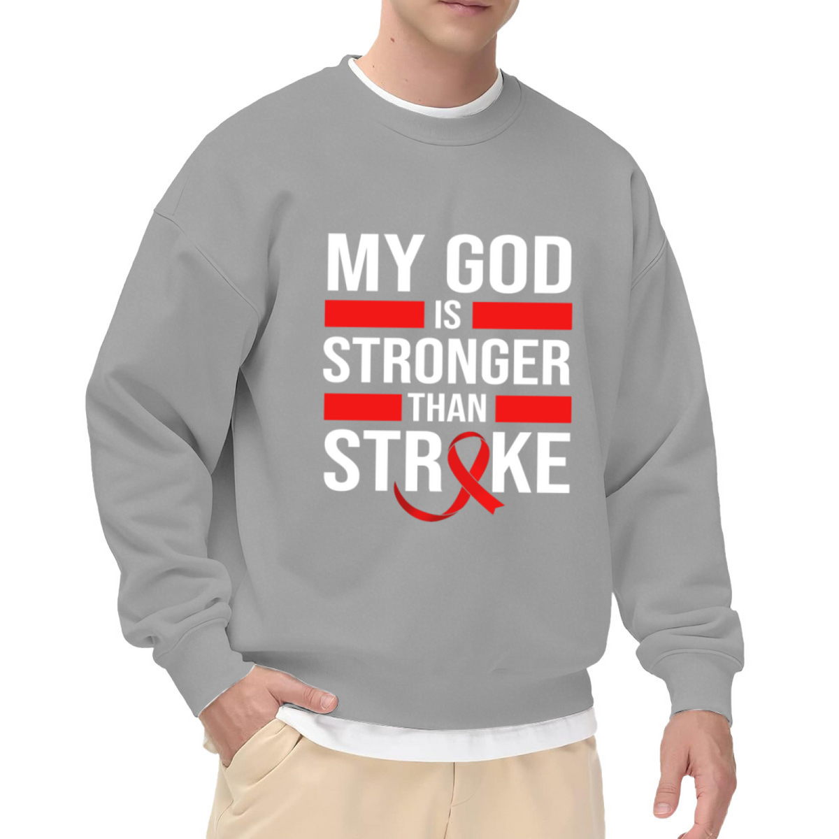 My God Is Stronger Than Stroke Inspirational Crew Neck Sweatshirt
