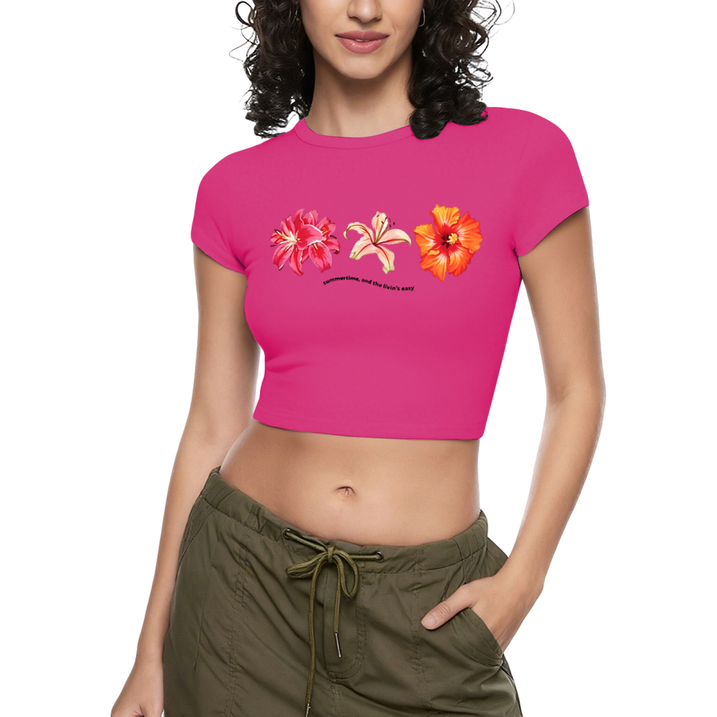 Tropical Hibiscus Floral Summer White Crop Top