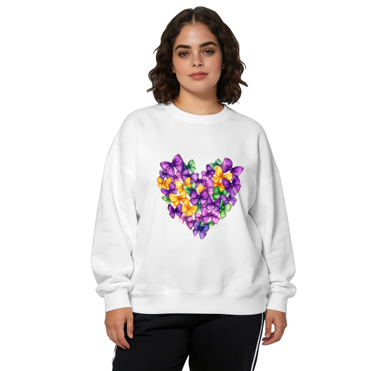 Glam Glitter Purple Rose Art White Crewneck Sweatshirt