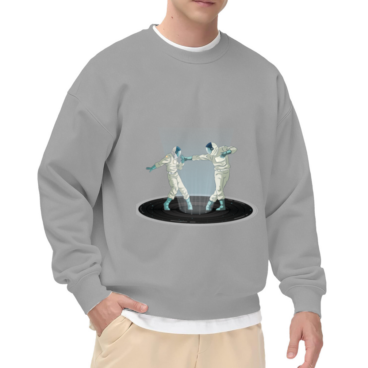 Astronaut Fencing On Vinyl Record Cool Sci?Fi Crewneck Sweatshirt