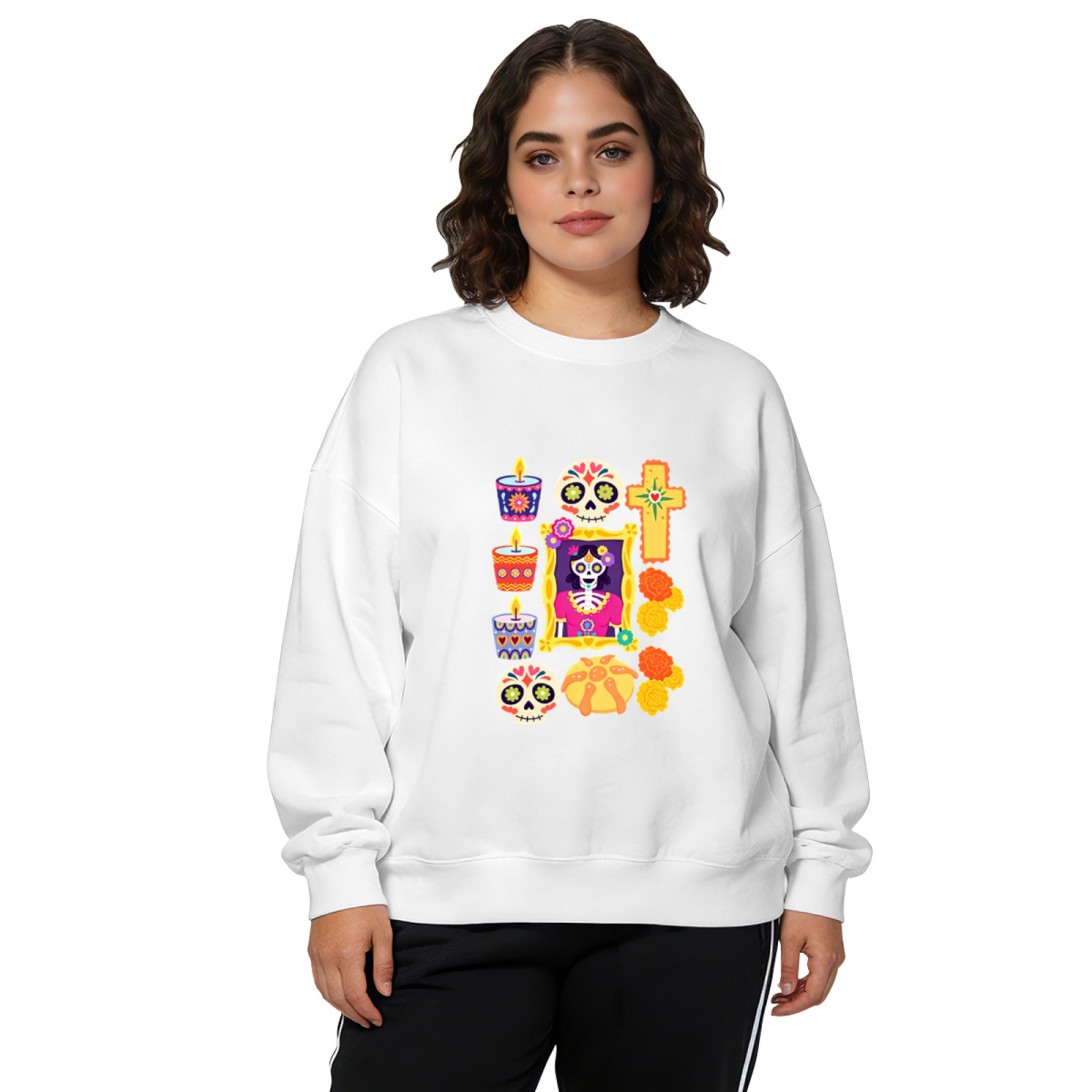 Day Of The Dead Sugar Skull Mexican Folk Art Crewneck Sweatshirt
