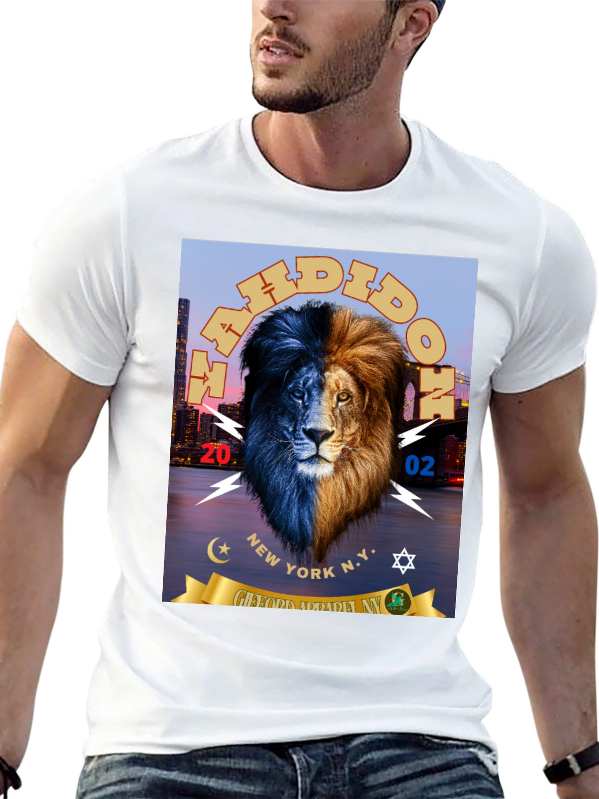 Dual Tone Lion Graphic Print Black T-Shirt