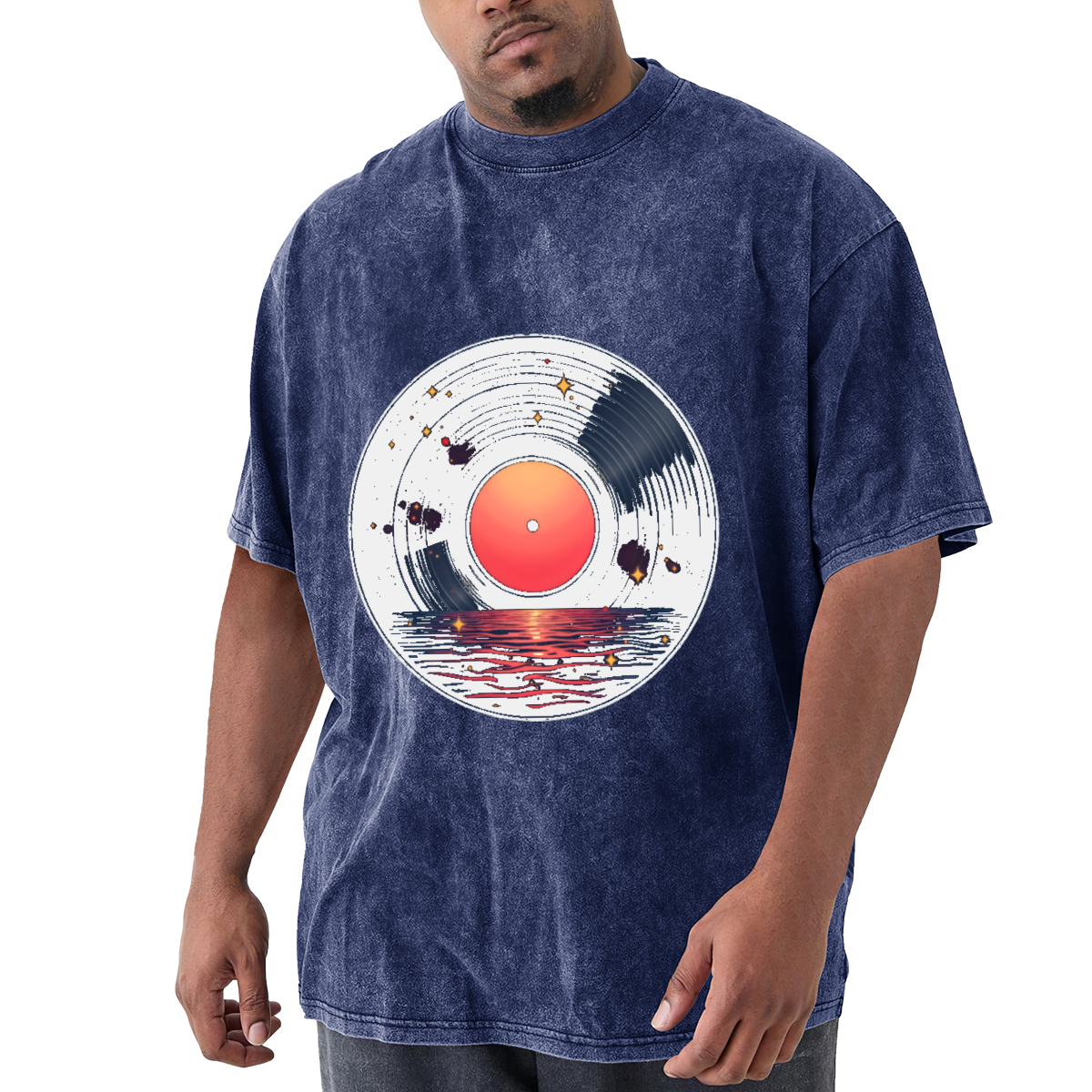 Sunset Ocean Vinyl Record Cosmic Retro Vintage Music T-Shirt