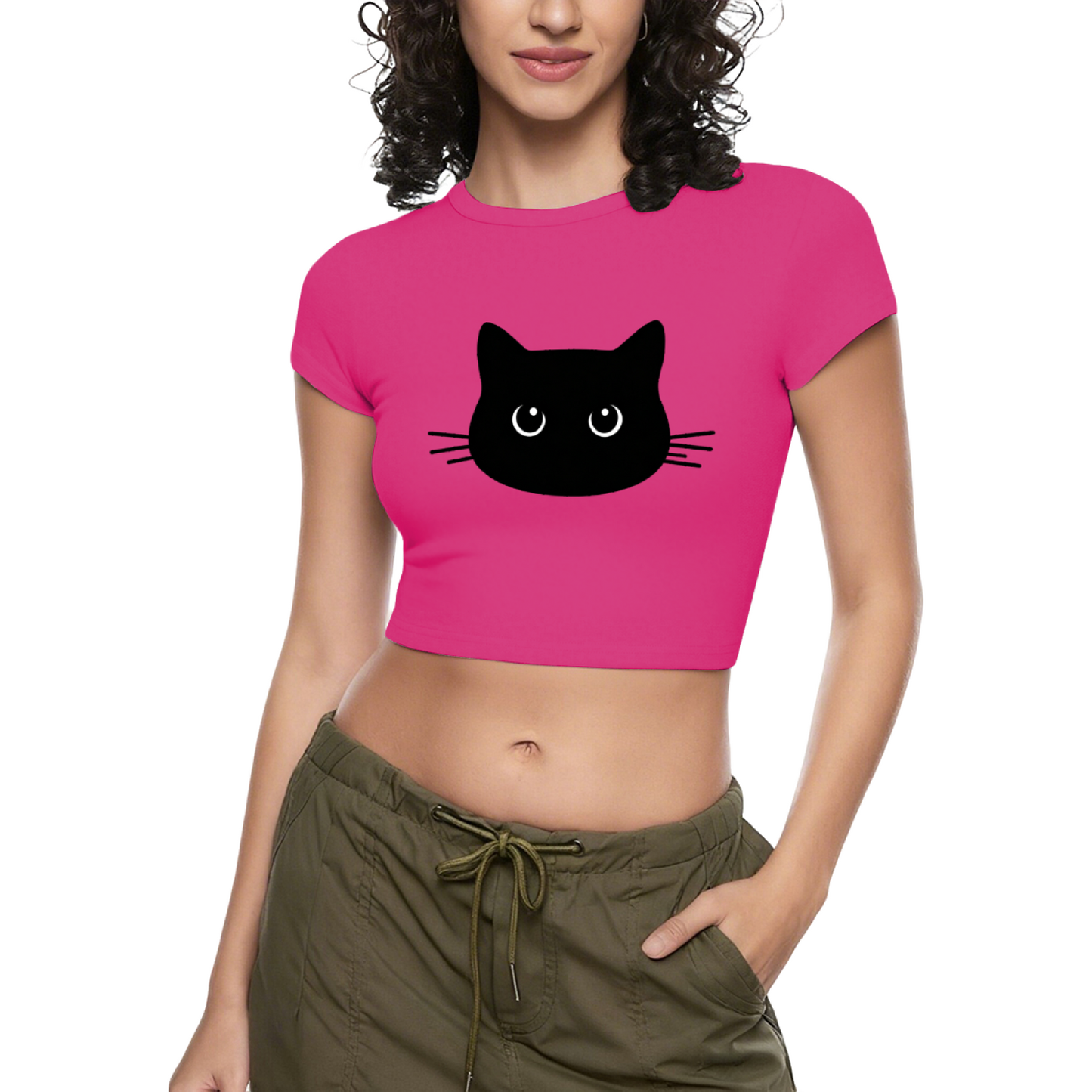 Cute Black Cat Face Slim Fit Y2K Crop Top