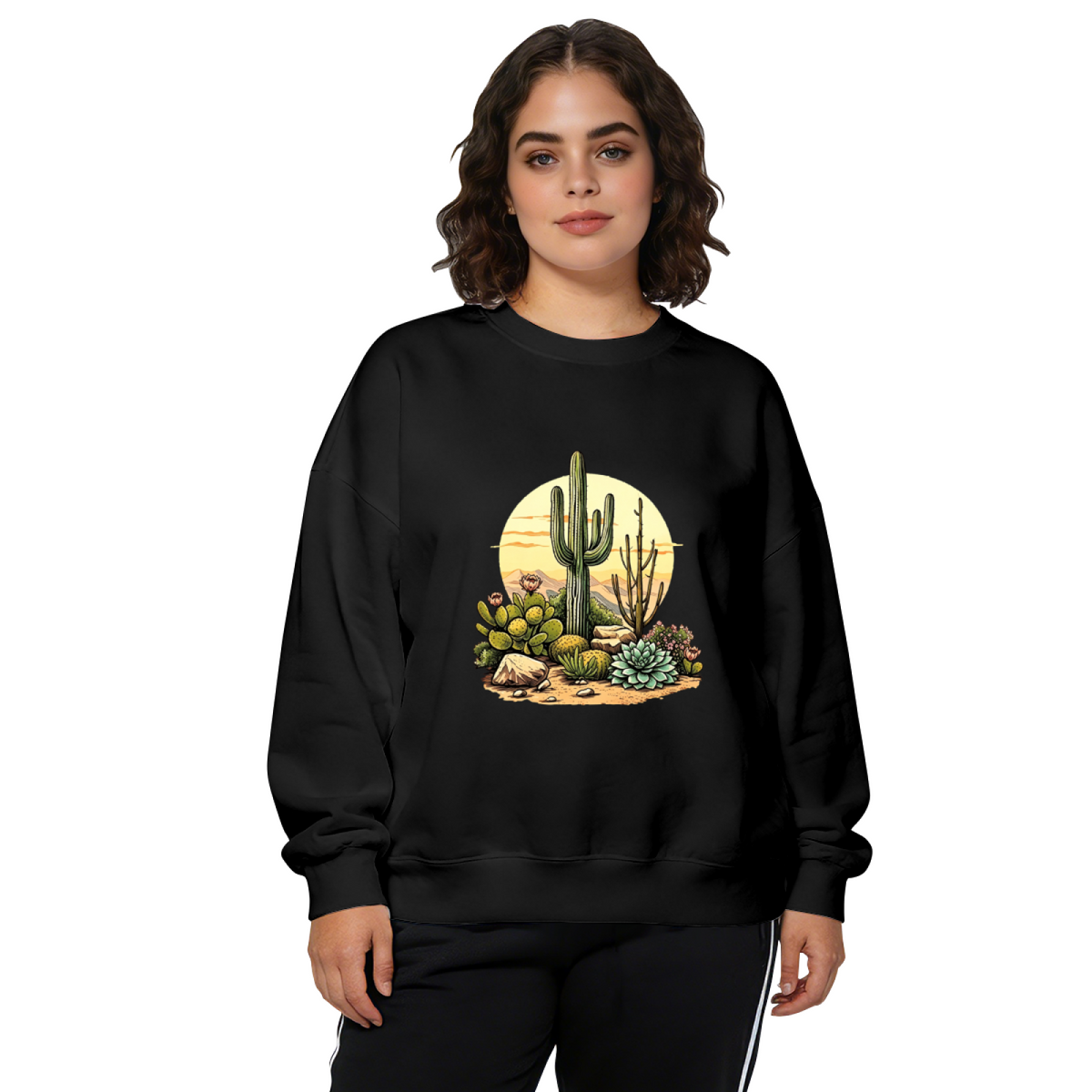 Desert Cactus Sunset Nature Art Crewneck Sweatshirt