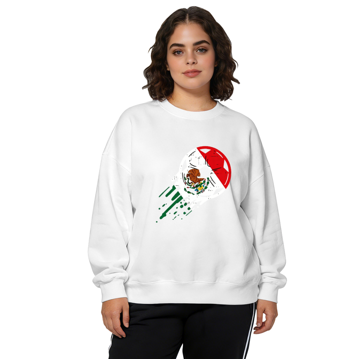 Mexico Flag Soccer Ball Patriotic Graphic Crewneck Sweatshirt