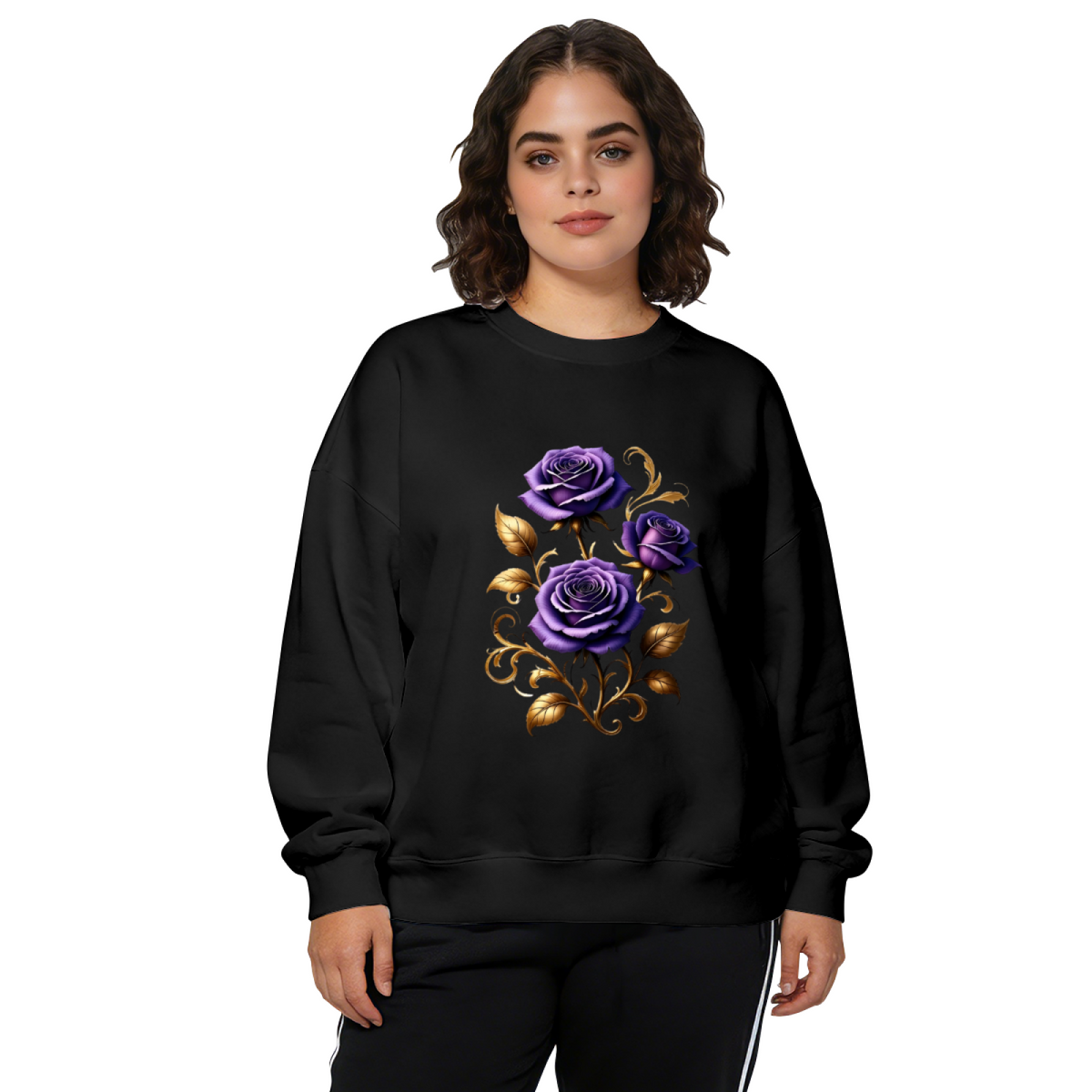 Dreamy Purple Rose Golden Ornament Crewneck Sweatshirt