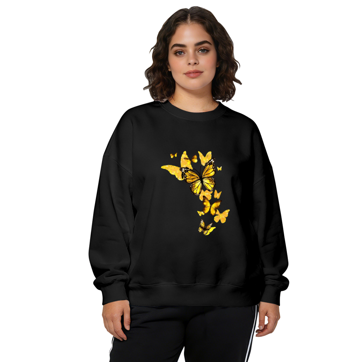 Bright Yellow Monarch Butterfly Golden Accent Crewneck Sweatshirt