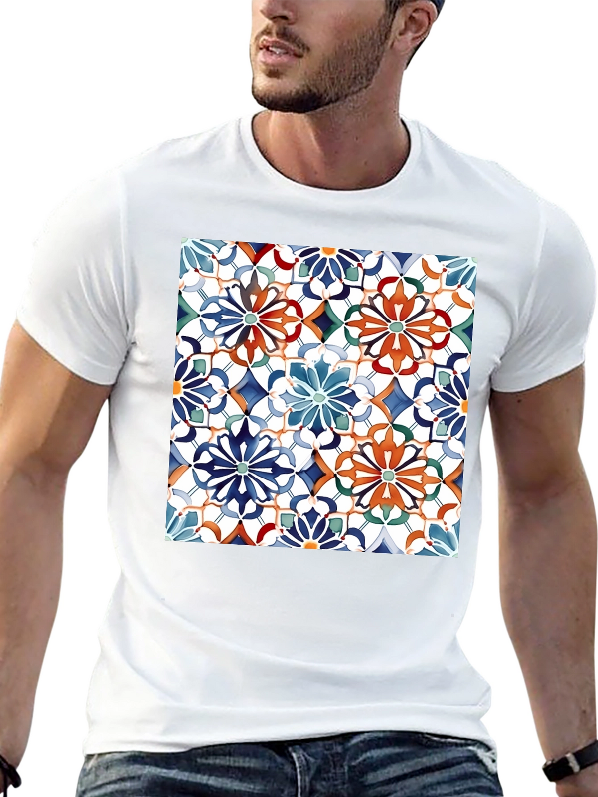 Floral Mosaic Print Black T-Shirt