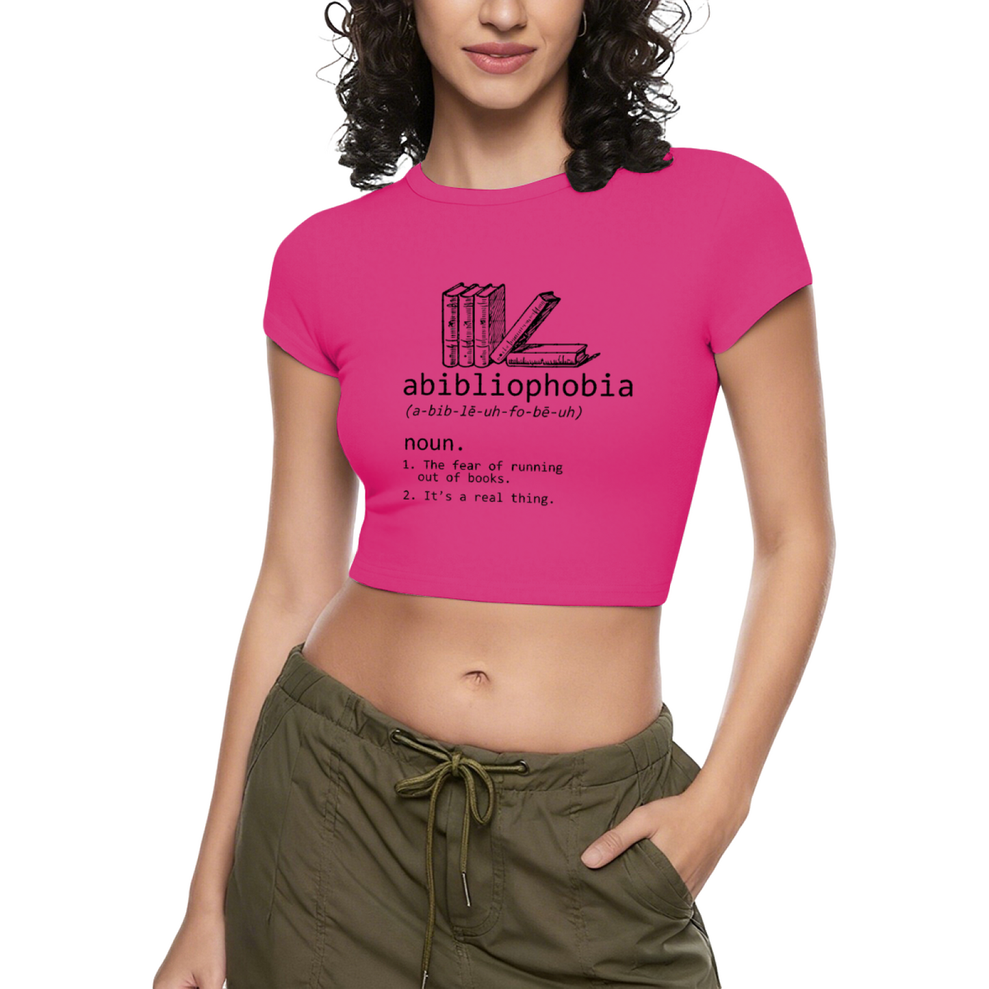 Abibliophobia Book Lover Funny Dictionary Grey Crop Top