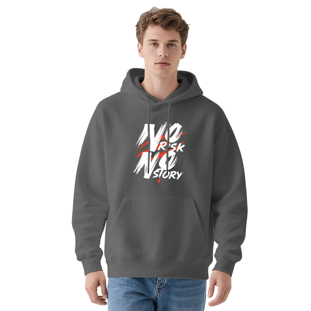 No Risk No Story Inspirational Text Navy Hoodie