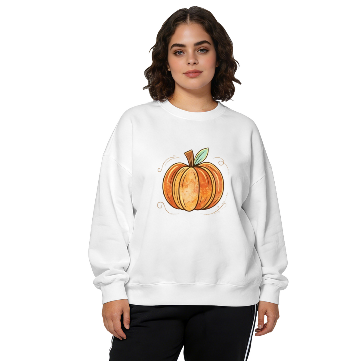 Fall?Vibe Cute Pumpkin Graphic Crewneck Sweatshirt