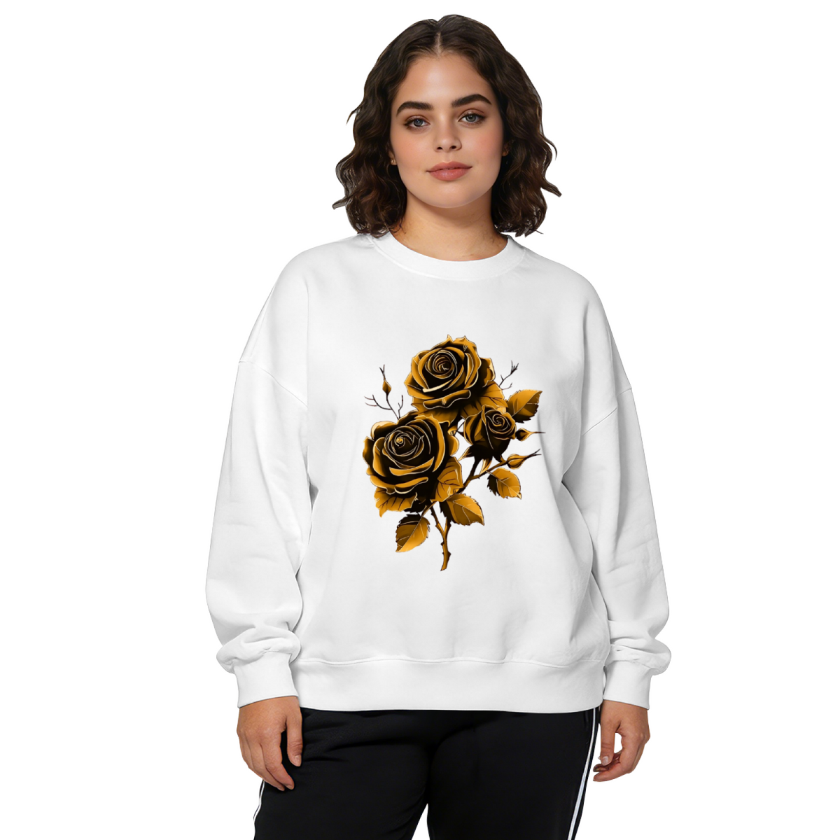 Luxurious Golden Rose Dark Background Crewneck Sweatshirt