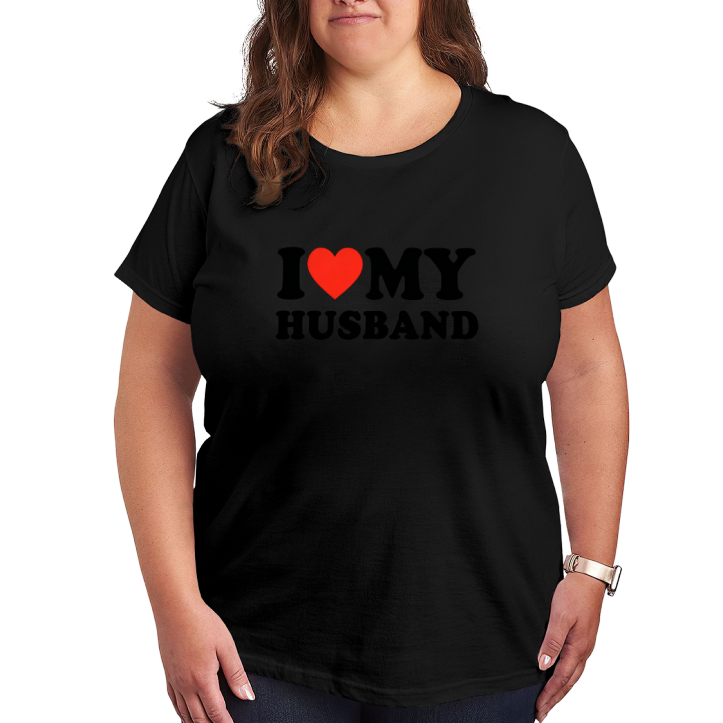 I Love My Husband Heart Print Plus Size Women T-Shirt