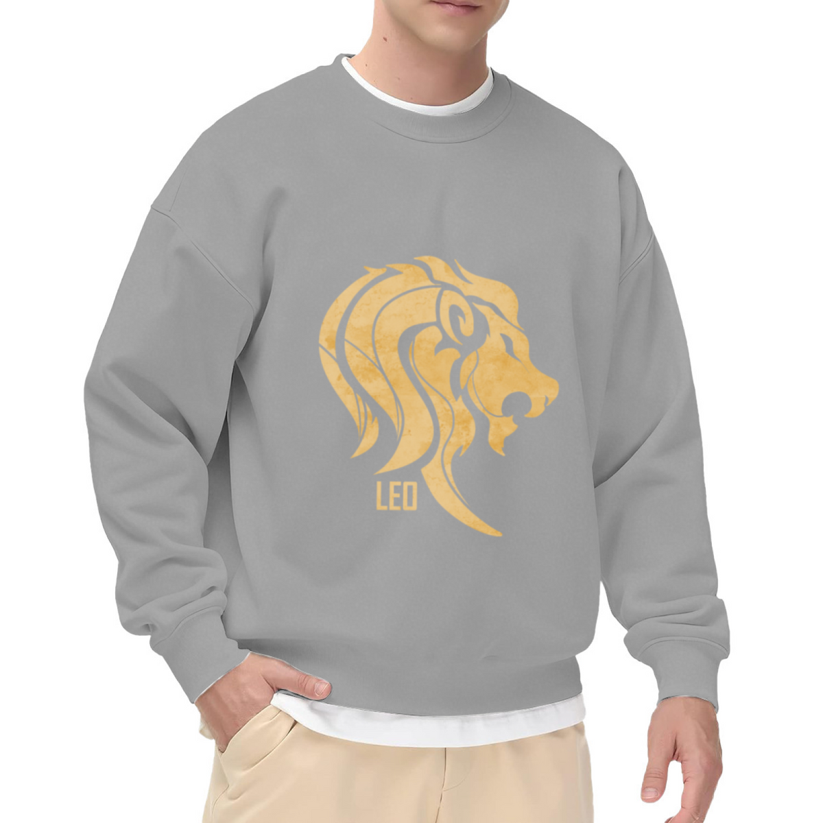 Leo Zodiac Golden Lion Astrology Sign Graphic Crew Neck Sweatshirt