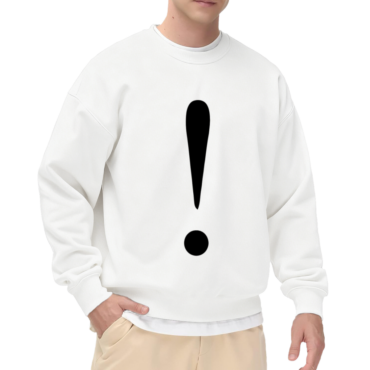 Big Exclamation Mark Minimalist Graphic Crewneck Sweatshirt, Simple Statement Pullover Top