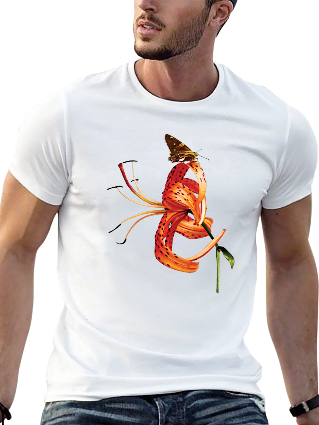 Butterfly Tiger Lily Graphic Black Tee