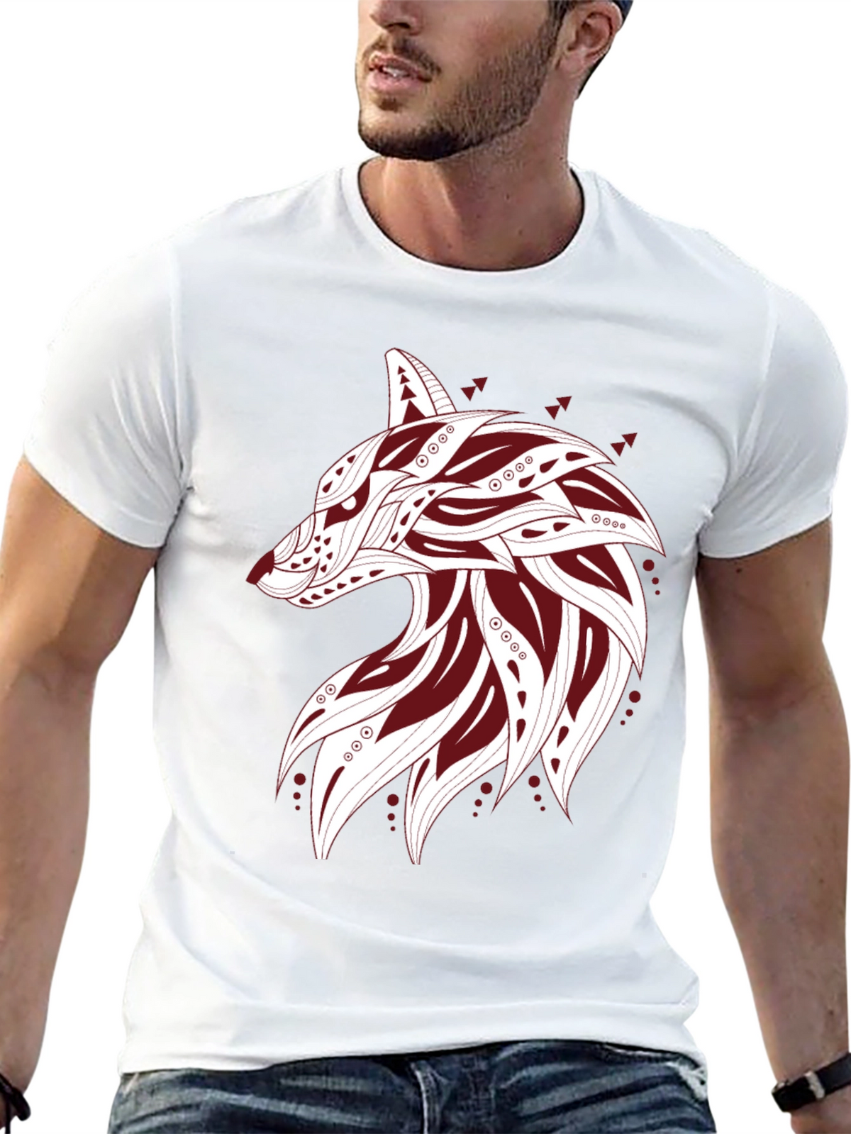 Tribal Wolf Graphic Tee - Mens Black T-Shirt