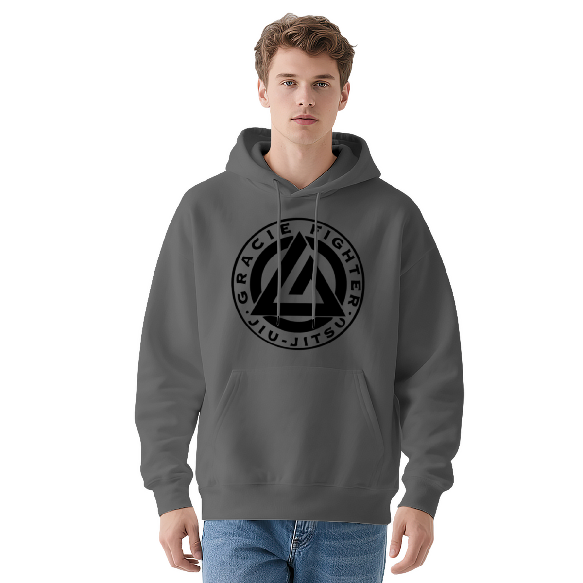 Gracie Jiu-Jitsu Fighter Logo White Hoodie, Unisex Soft Martial Arts Pullover