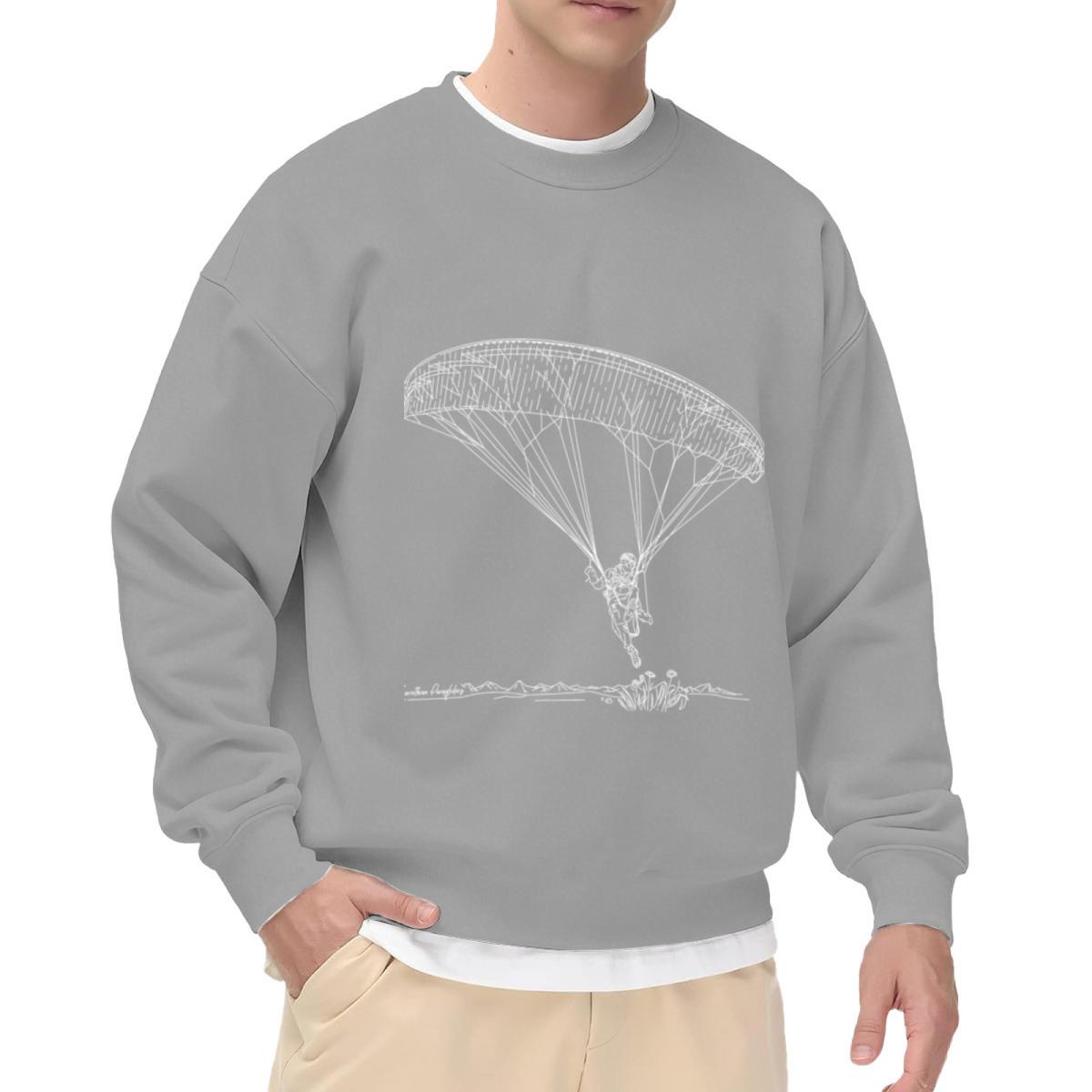 Line Art Paragliding Mountain Outdoor Crewneck Sweatshirt