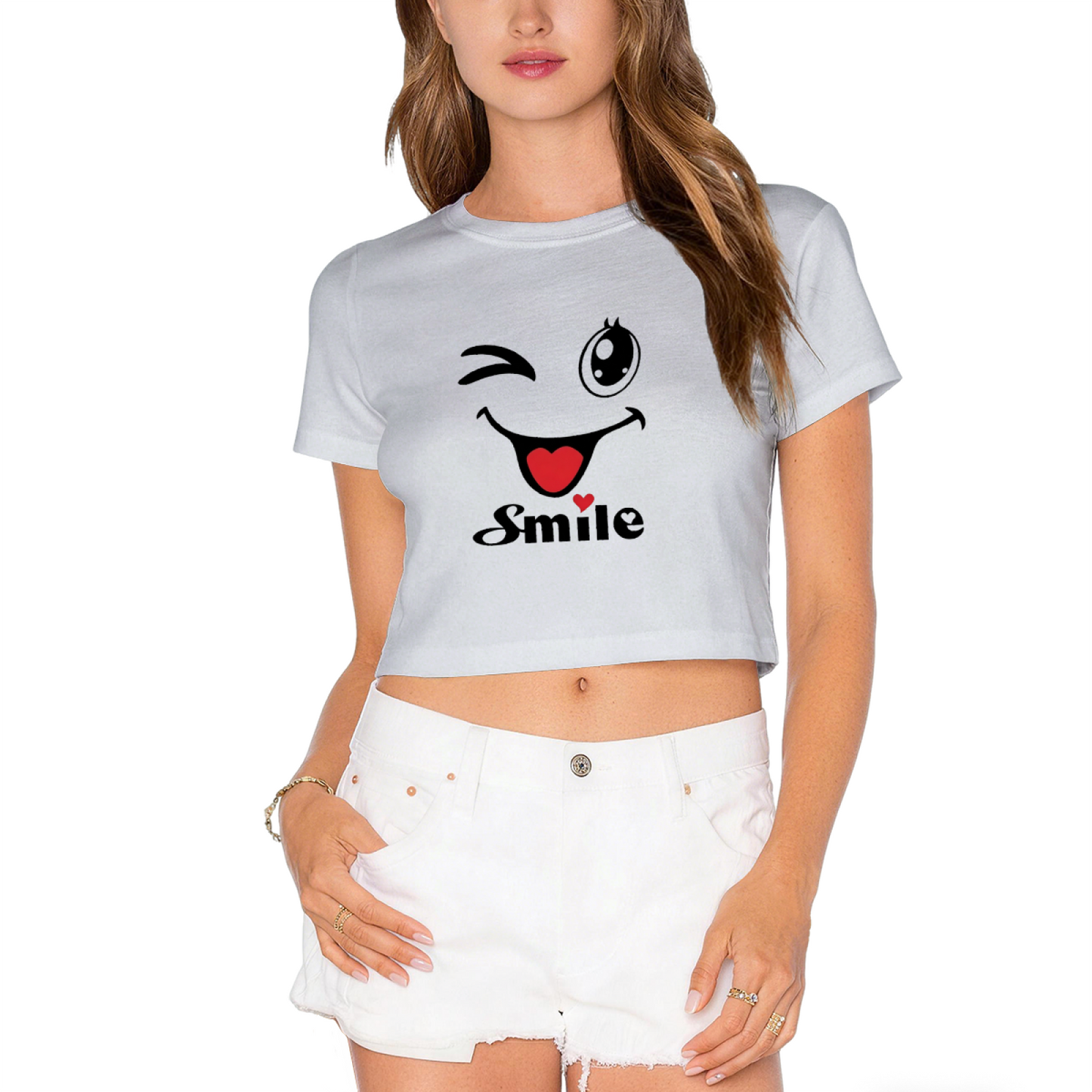 Wink Smile Cute Vibe Pink Crop Tee
