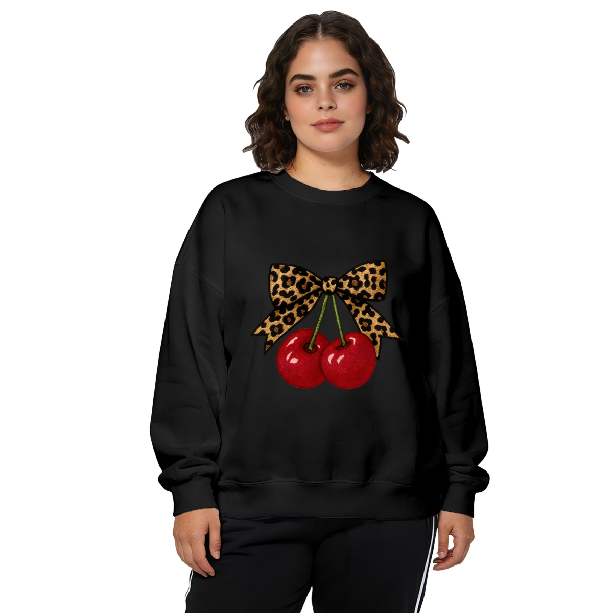 Leopard Bow Red Cherry Retro Y2K Crewneck Sweatshirt