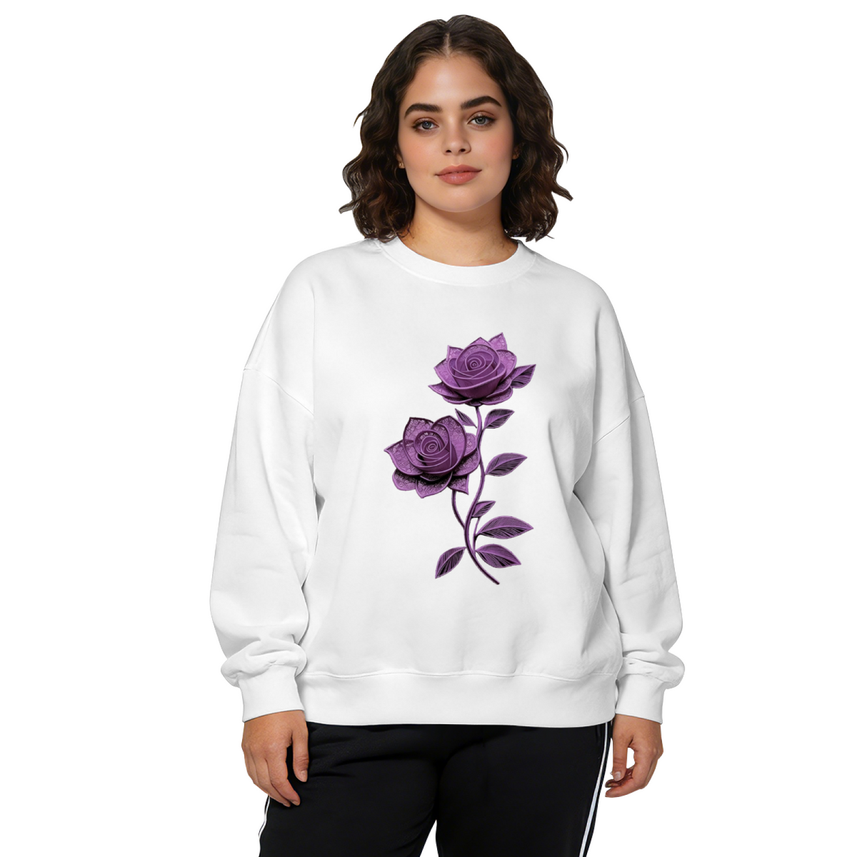 Shimmer Purple Dual Rose Art Crewneck Sweatshirt