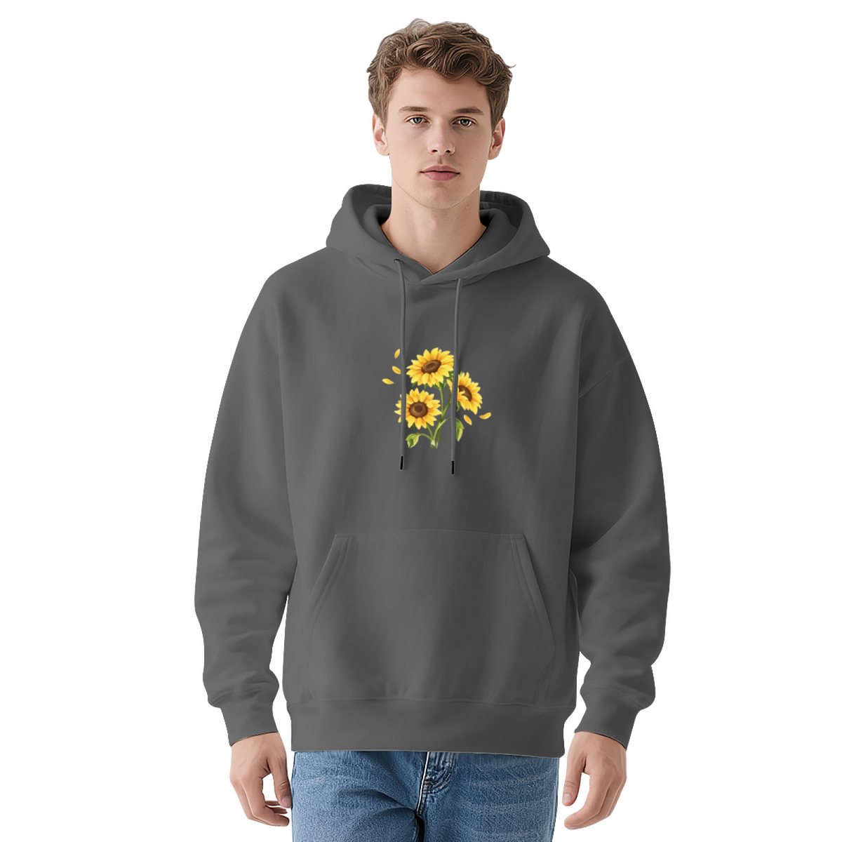 Bright Sunflower Art Print Fashion Red Hoodie