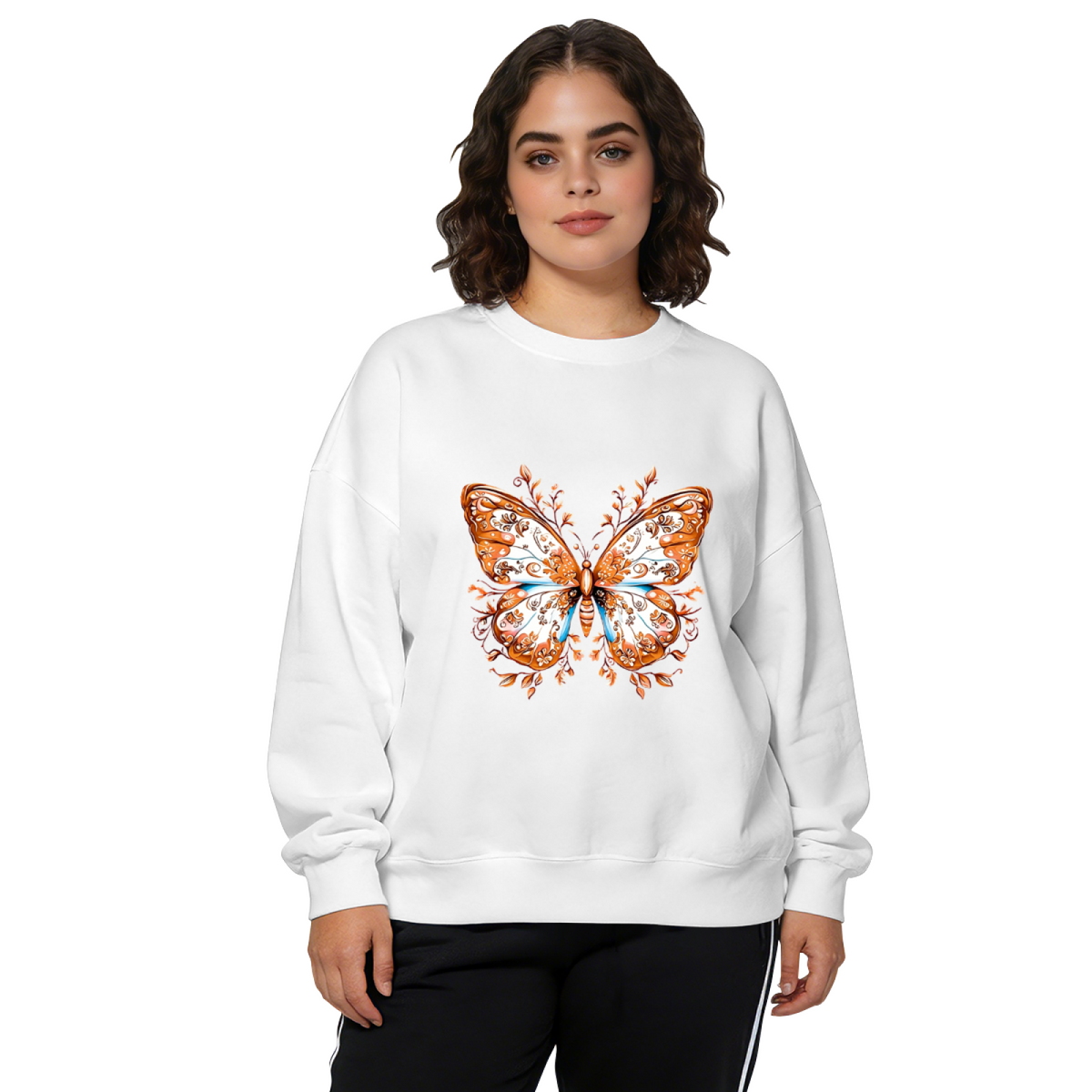 Ornate Vintage Orange Butterfly Art Crewneck Sweatshirt