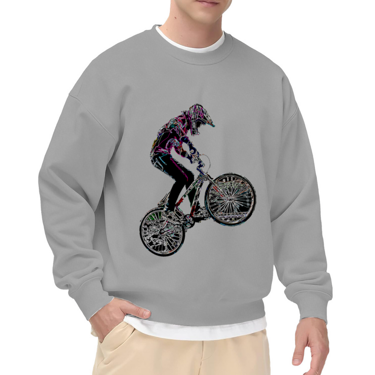 Cool BMX Mountain Biker Graffiti Art Graphic Crewneck Sweatshirt