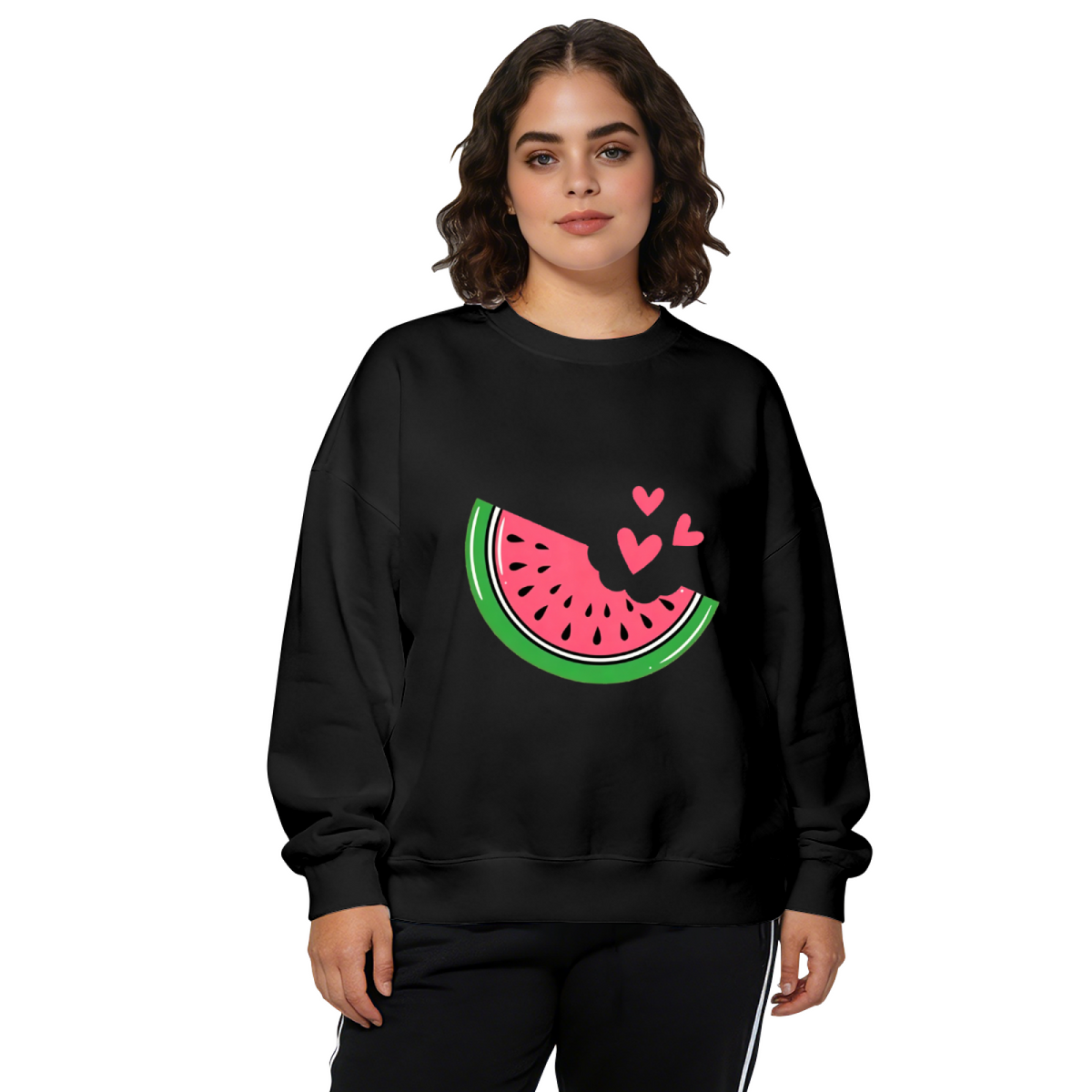 Cute Summer Watermelon Slice With Hearts Graphic Crewneck Sweatshirt