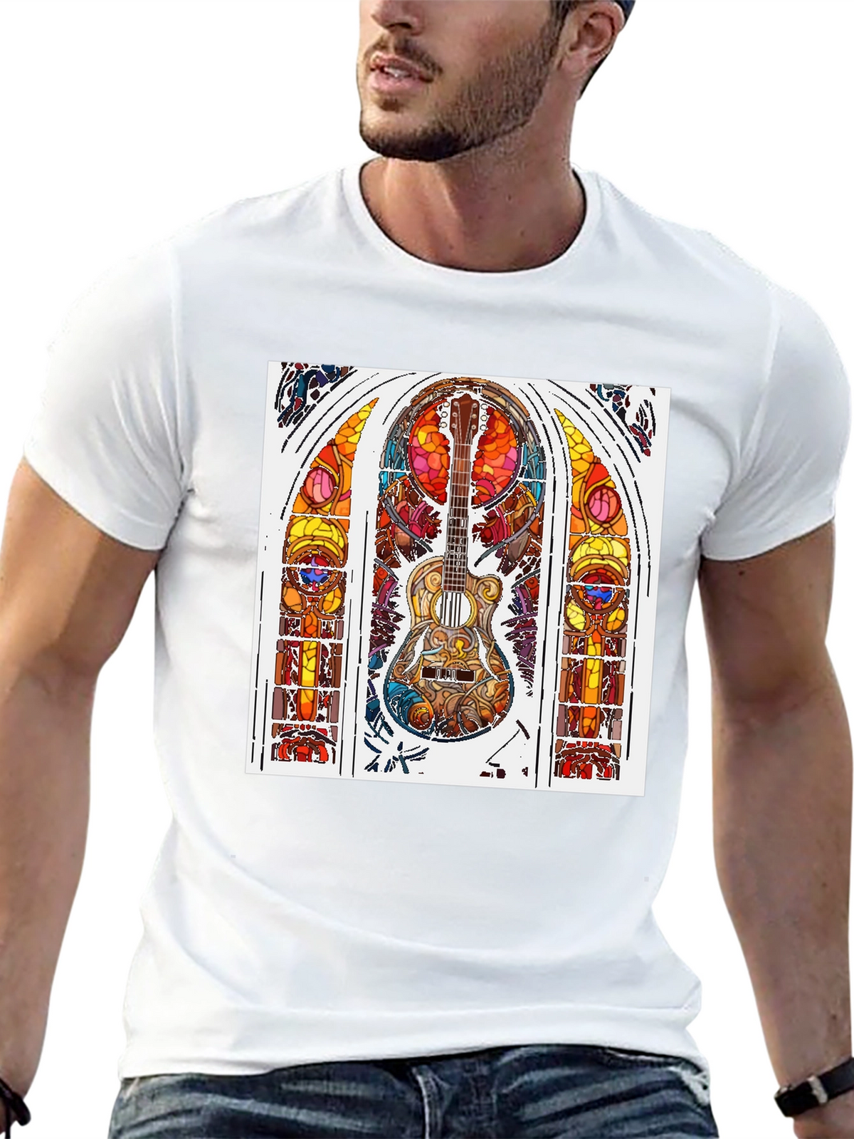 Guitar Stained Glass Graphic Tee - Black