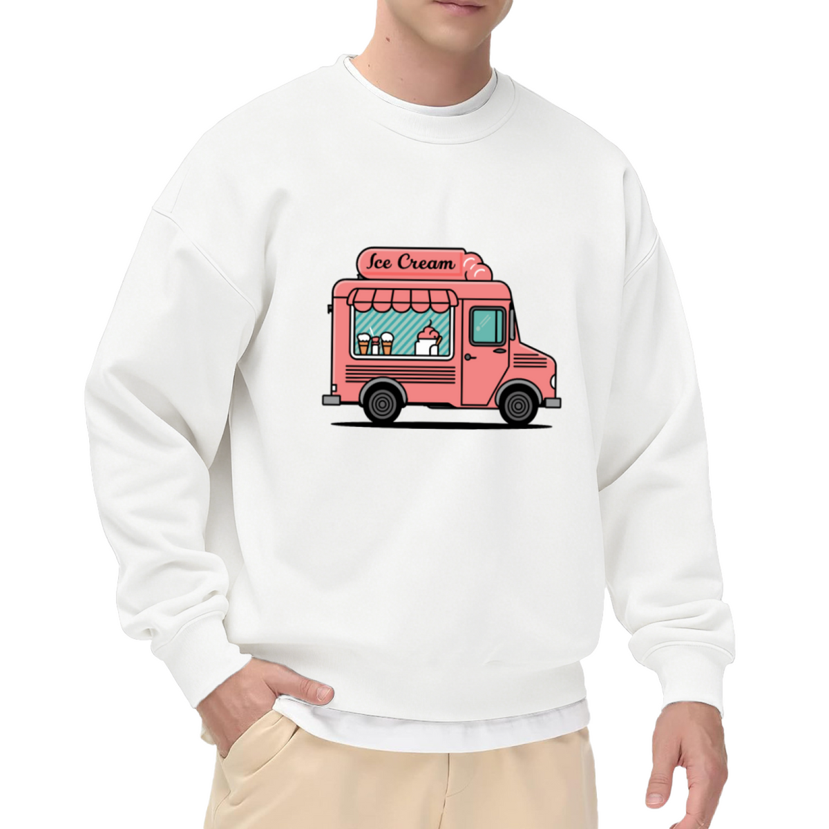 Cute Pink Ice Cream Truck Retro Graphic Crewneck Sweatshirt