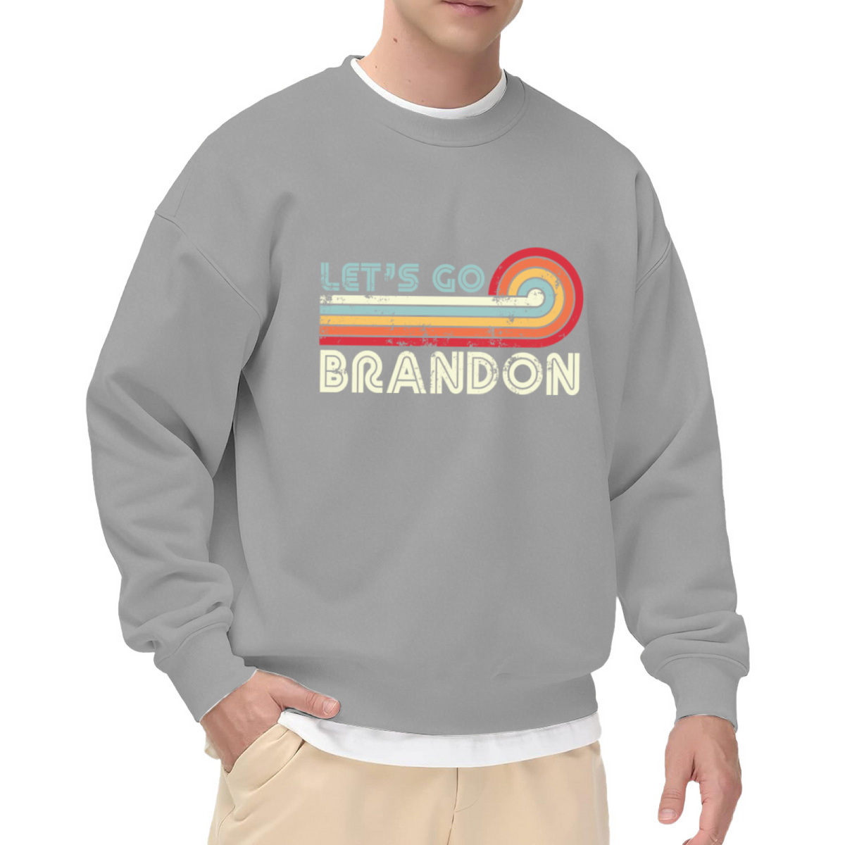 Vintage Rainbow Stripes Let's Go Brandon Retro Crewneck Sweatshirt