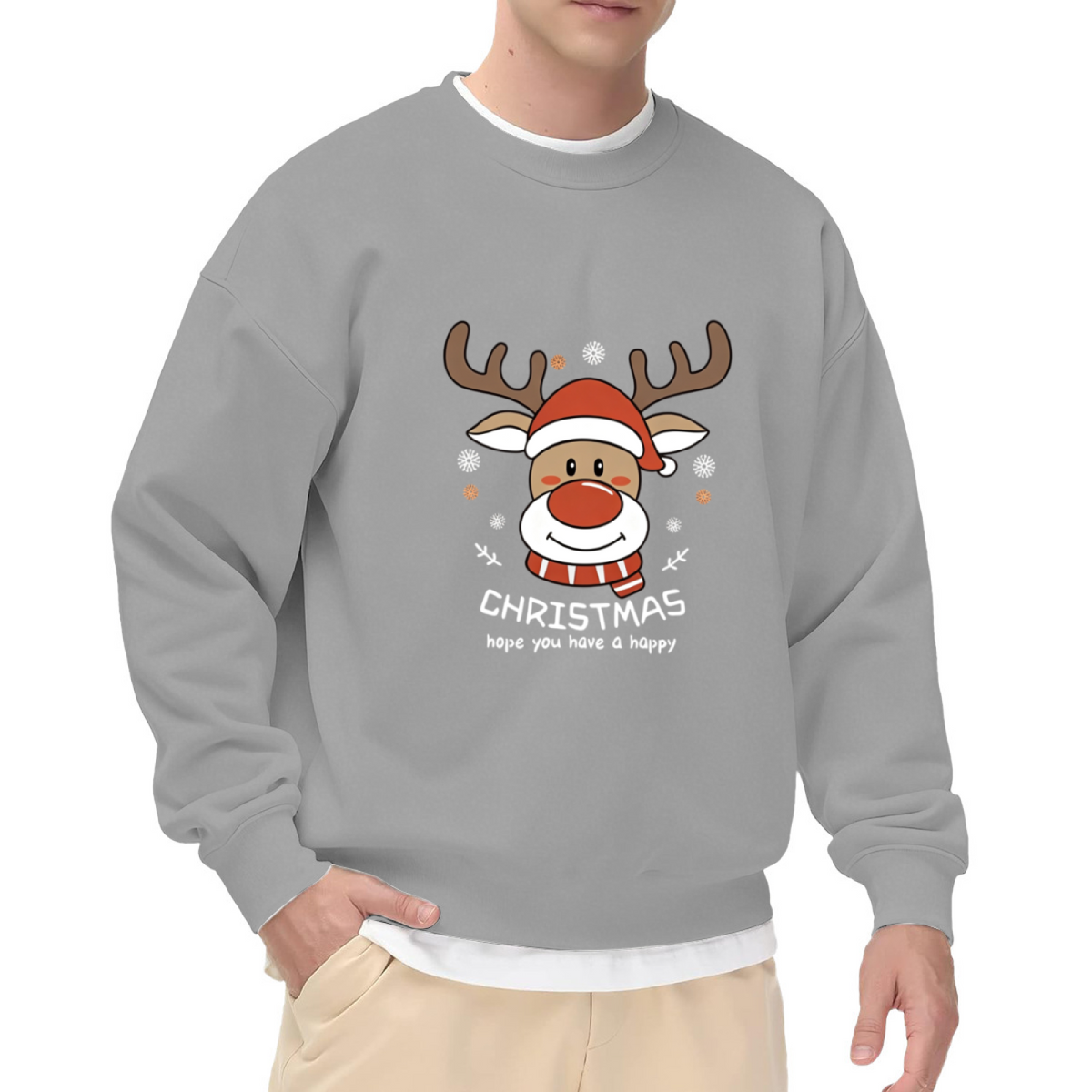 Cute Christmas Reindeer Cartoon Graphic Crewneck Sweatshirt