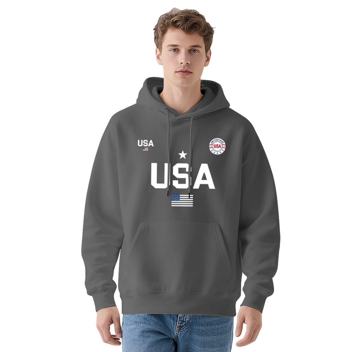 Patriotic USA Flag Star Graphic Black Hoodie