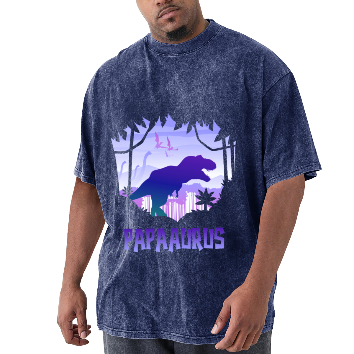 Papaaurus Dinosaur Dad Retro Purple Gradient Vintage Tee