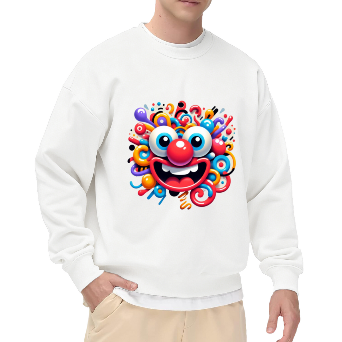 Colorful Crazy Clown Face Fun Art Crewneck Sweatshirt