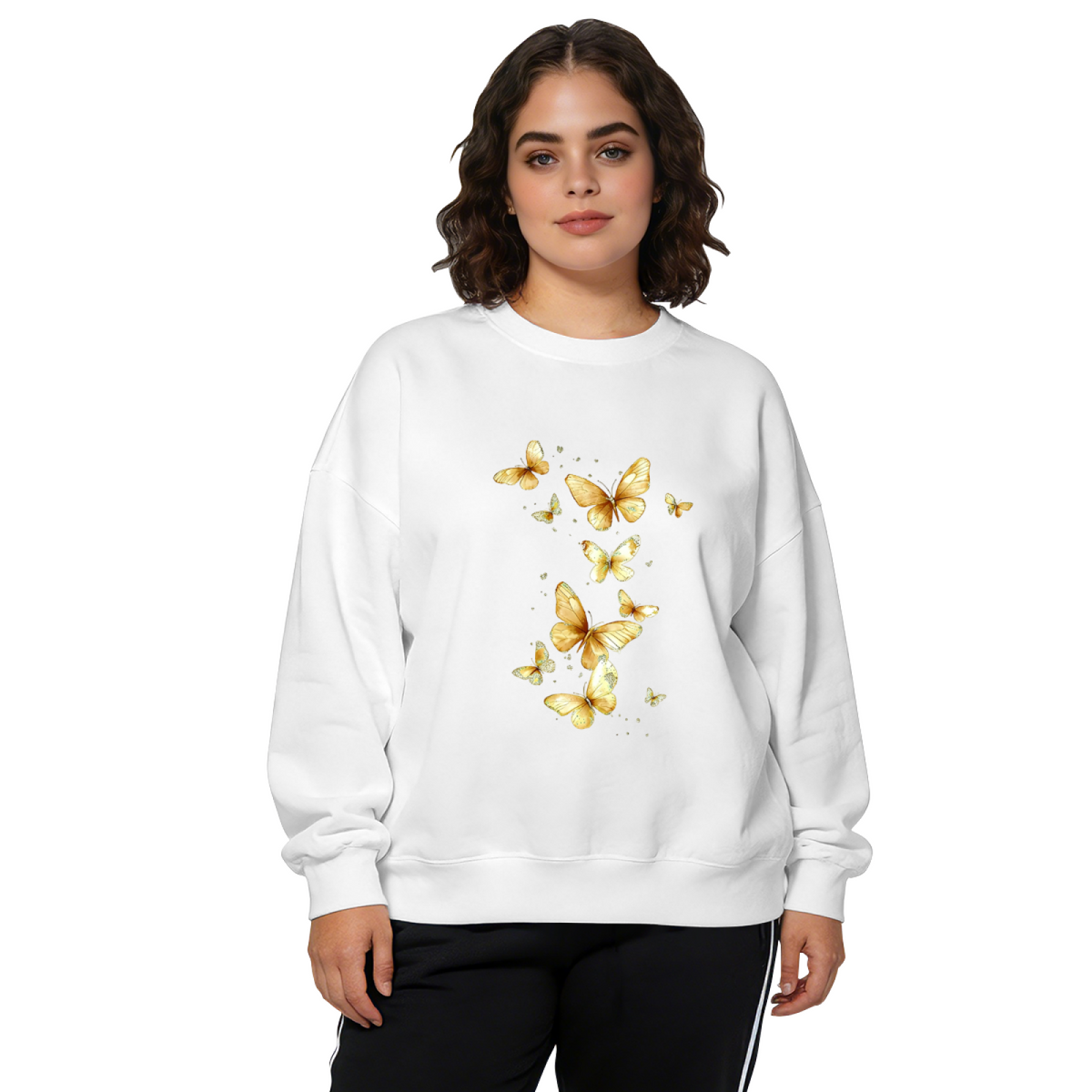 Shimmering Golden Flying Butterflies Crewneck Sweatshirt