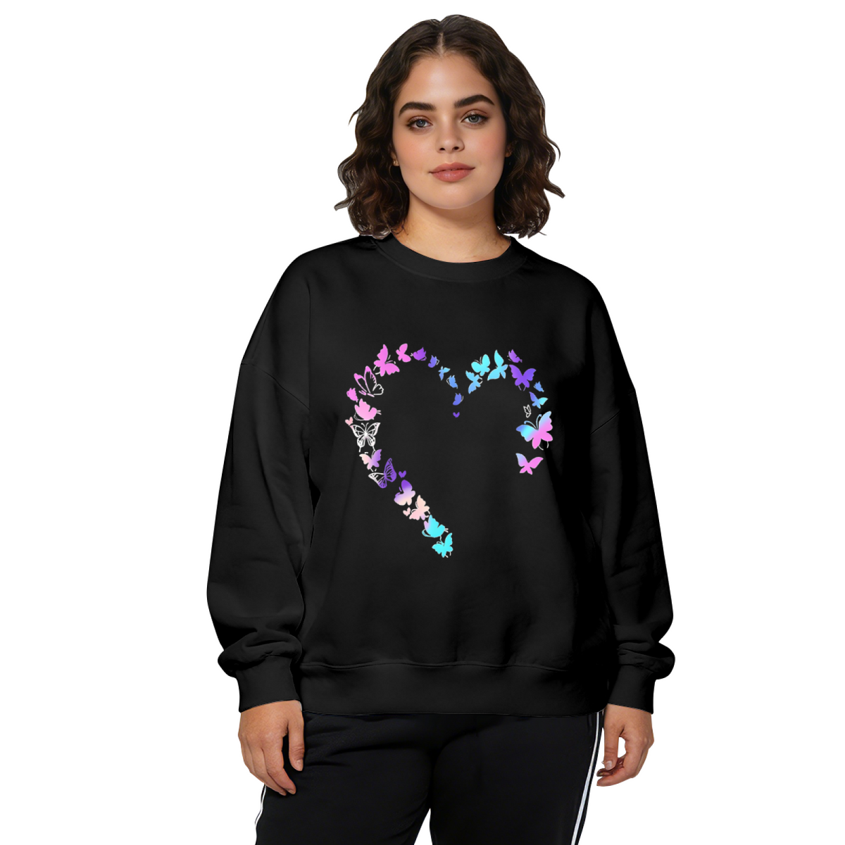Pastel Gradient Butterfly Heart Shape Cute Crewneck Sweatshirt