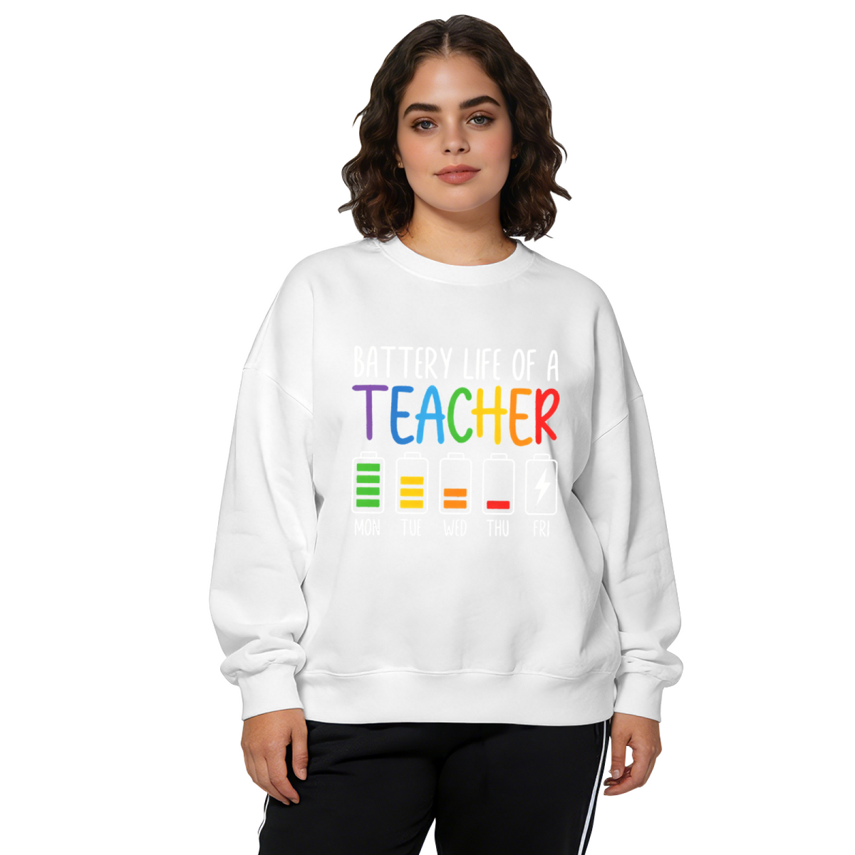Funny Teacher Battery Life Weekly Mood Crewneck Sweatshirt