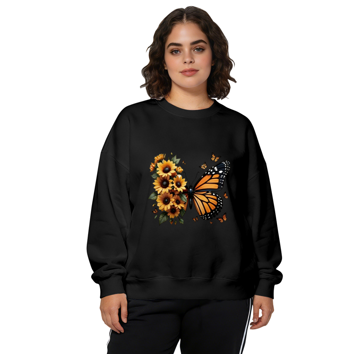Monarch Butterfly With Bright Sunflowers Boho Crewneck Sweatshirt