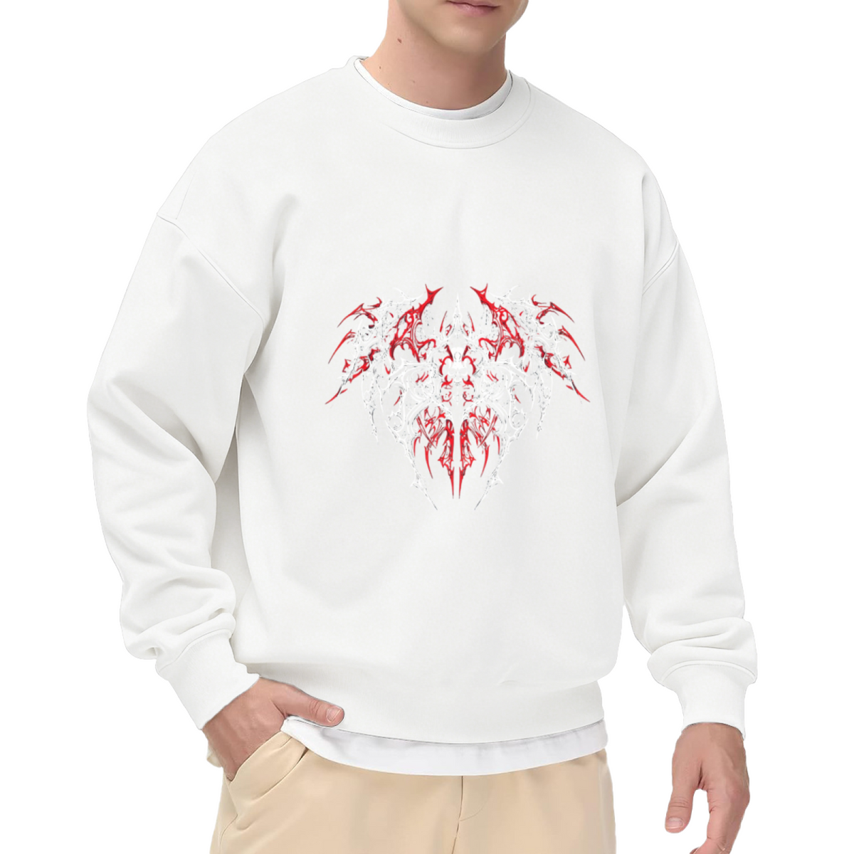 Light Gray Gothic Red Thorn Skull Crew Sweatshirt